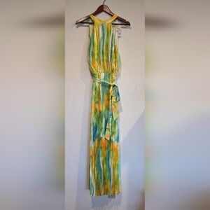 Flying Tomato Pleated Maxi Dress Sz Medium Sleeveless Halter Vibrant Colors